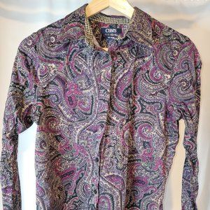 Chaps button down blouse paisley print Pink Black Size Medium - Like New